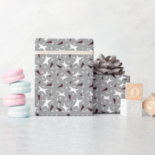 Papier Cadeau Géométrie subtile : Étoiles et Triangles – Gris