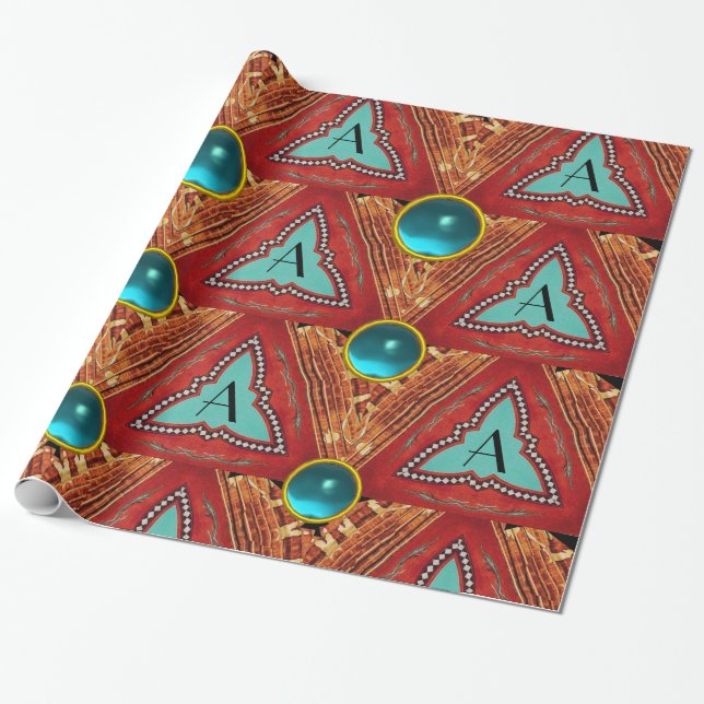 PAPIER CADEAU GÉOMÉTRIQUE ABSTRAITE BLEU ROUGE TRIANGLE GÉM MONO (Déroulé)