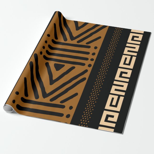 Papier Cadeau Géométrique Africain en tissu de boue Tribal Giftw (Déroulé)