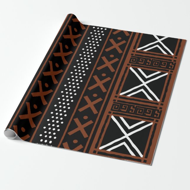 Papier Cadeau Géométrique Africain en tissu de boue Tribal Giftw (Déroulé)