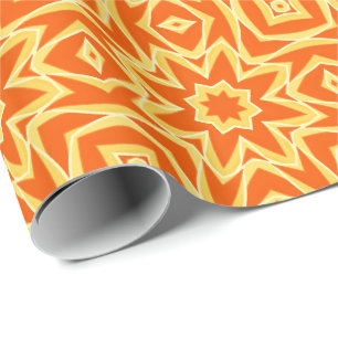 Papier Cadeau Géométrique étoile Abstraite - Orange et Or