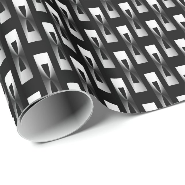Papier Cadeau Géométrique métallique d'art déco - argent et noir (Coin rond)