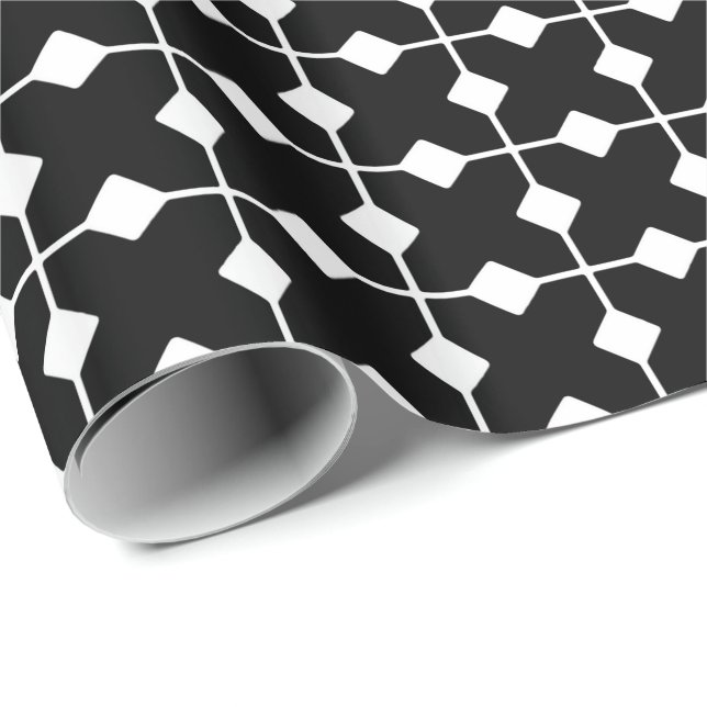 Papier Cadeau Géométrique moderne, diamants - noirs et blancs (Coin rond)