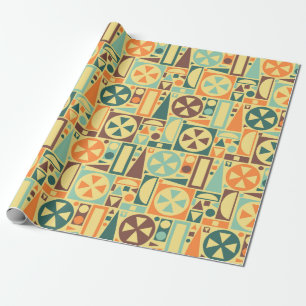 Papier Cadeau Géométrique orange moderne de la rétro moitié du