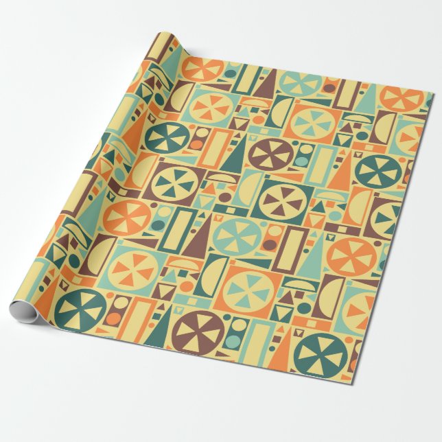 Papier Cadeau Géométrique orange moderne de la rétro moitié du (Déroulé)
