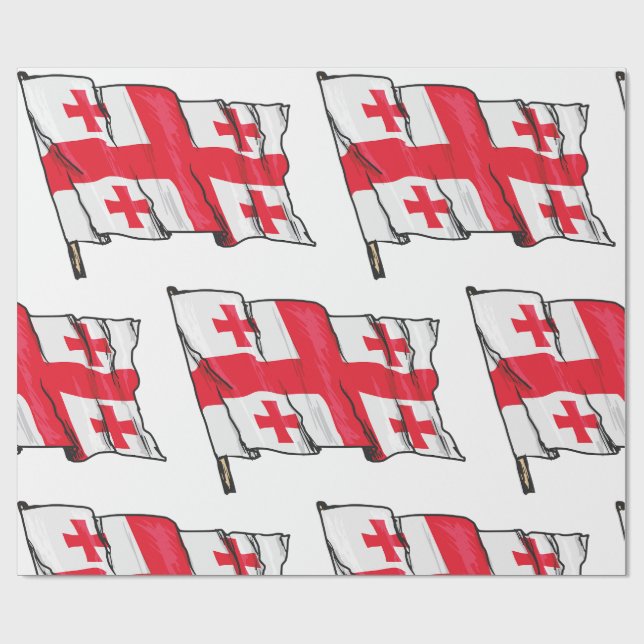 Papier Cadeau Georgian Flag Red and White Cross (Plat)