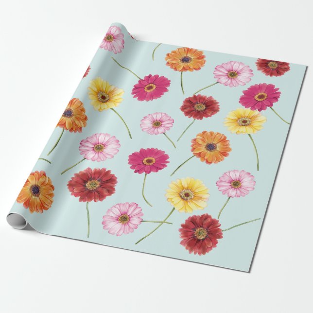 Papier Cadeau Gerbera,pink,red,orange,yellow wrapping (Déroulé)