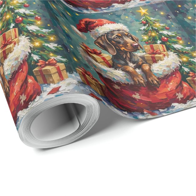 Papier Cadeau German Shorthaired Pointer Christmas Santa Bag (Coin rond)