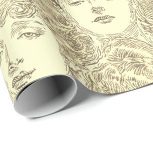 Papier Cadeau Gibson filles victorieuse femme illustration or