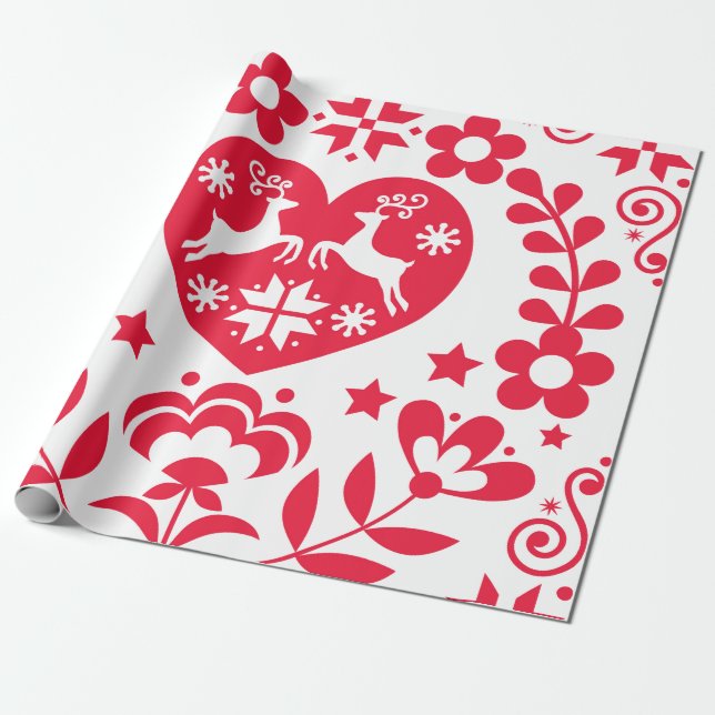 PAPIER CADEAU GIFT WRAP SCANDINAVIAN FOLK MOTIF NOËL (Déroulé)