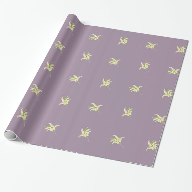 Papier Cadeau Giftwrap chic, lis de la vallée sur le mauve (Déroulé)