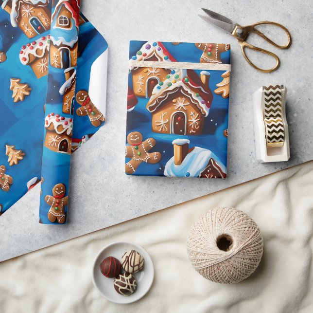 Papier Cadeau Gingembre de Noël Cookies Maisons Arbres Vacances  (Artisanat)