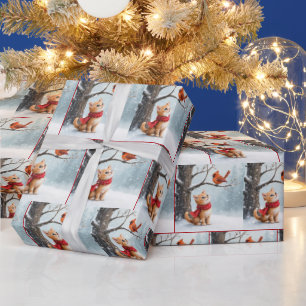 Papier Cadeau Ginger Kitty regarde un cardinal