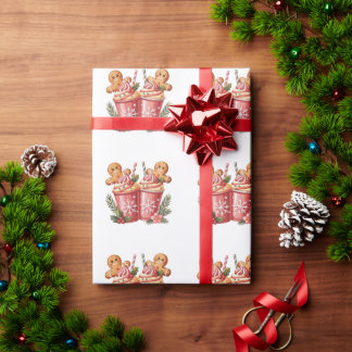 Papier Cadeau Gingerbread Coffee Christmas Candy Cane Xmas