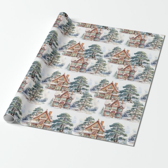 Papier Cadeau Gingerbread House in winter Pattern Wrapping Paper (Déroulé)