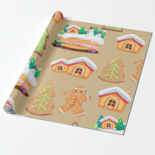 Papier Cadeau Gingerbread Village Motif de vacances