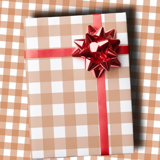 Papier Cadeau Gingham à carreaux de terre cuite chaude et blanc (Créateur téléchargé)