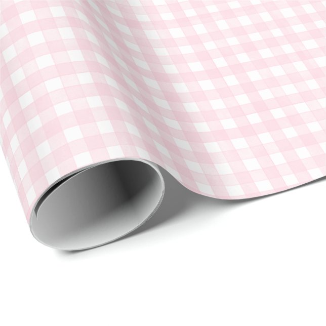 Papier Cadeau Gingham Classique Rose (Coin rond)
