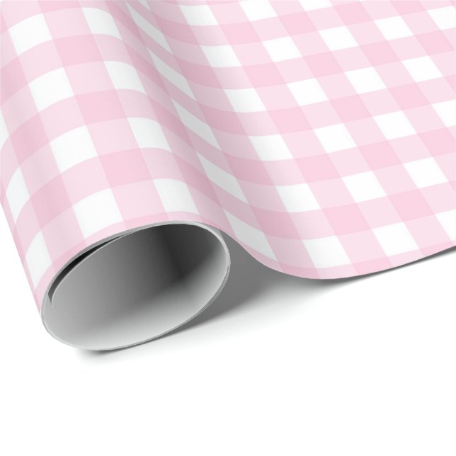 Papier Cadeau Gingham rose et blanc (Coin rond)