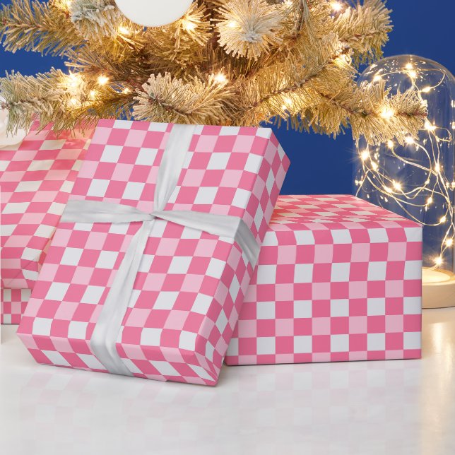 Papier Cadeau Gingham Rose Et Blanc Prépa  (Vacances)