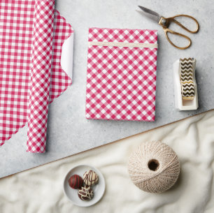Papier Cadeau Gingham Rouge Framboise Rétro