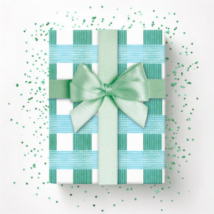 Papier Cadeau Gingham Tissé en Damier à Carreaux Vert et Aqua