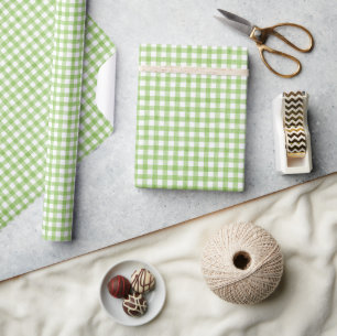 Papier Cadeau Gingham Vert et Blanc Aquarelle
