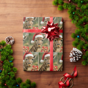 Papier Cadeau Girafe de Noël avec cadeau de fête