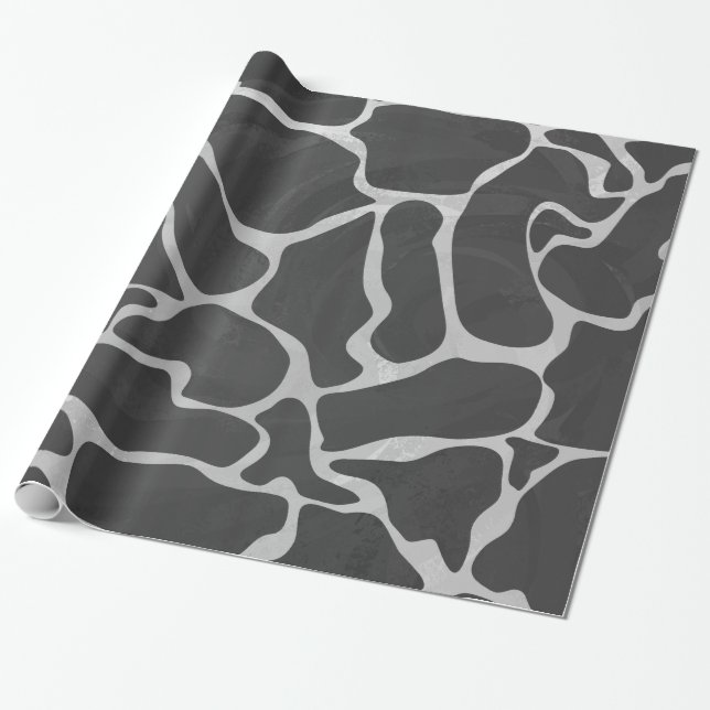 Papier Cadeau Girafe Imprimé Noir et Gris Clair (Déroulé)