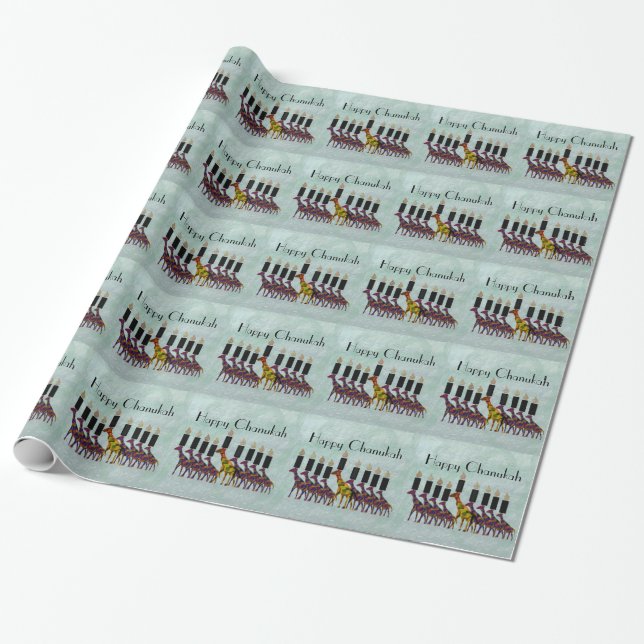 Papier Cadeau Girafes Chanukah Menorah (Déroulé)