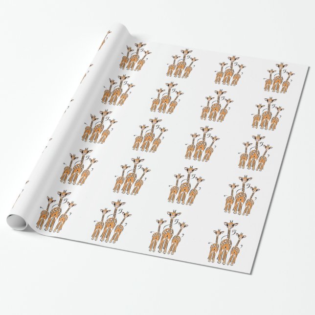 Papier Cadeau Giraffe Bébé mignonne, animaux de safari (Déroulé)