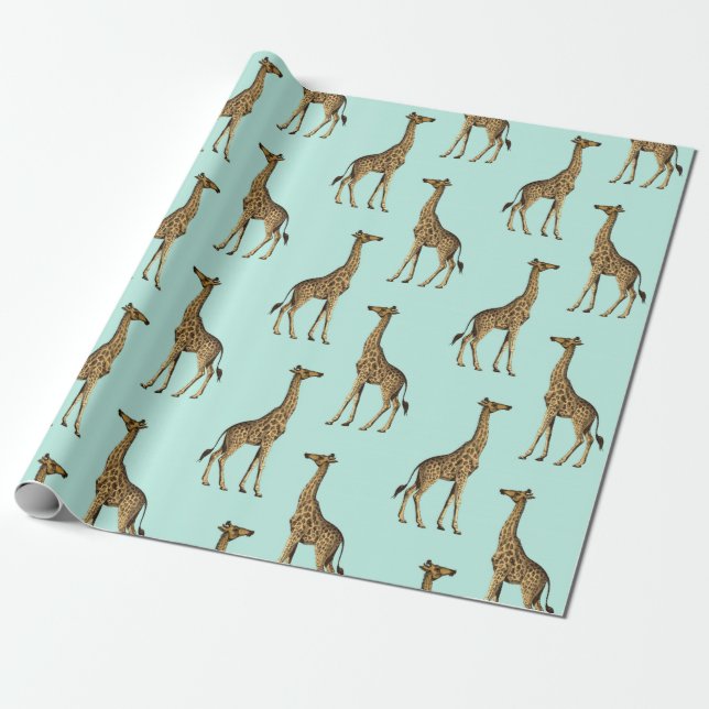 Papier Cadeau Giraffe Bleue et Dorée (Déroulé)