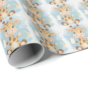 Papier Cadeau Giraffe Cute Baby Pastel Motif d'aquarelle