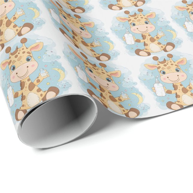 Papier Cadeau Giraffe Cute Baby Pastel Motif d'aquarelle (Coin rond)