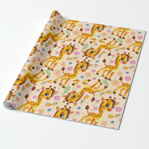 Papier Cadeau GIraffe de caricature mignonne
