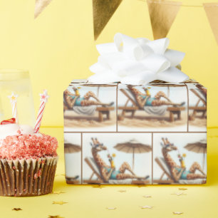 Papier Cadeau Giraffe De Plage Boire Un Cocktail