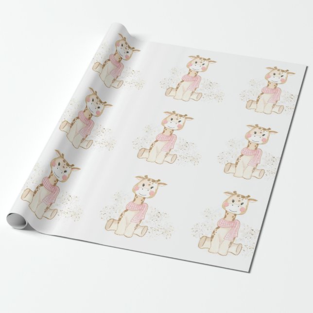 Papier Cadeau Giraffe mignonne avec huile d'or Baby Girl Douche (Déroulé)