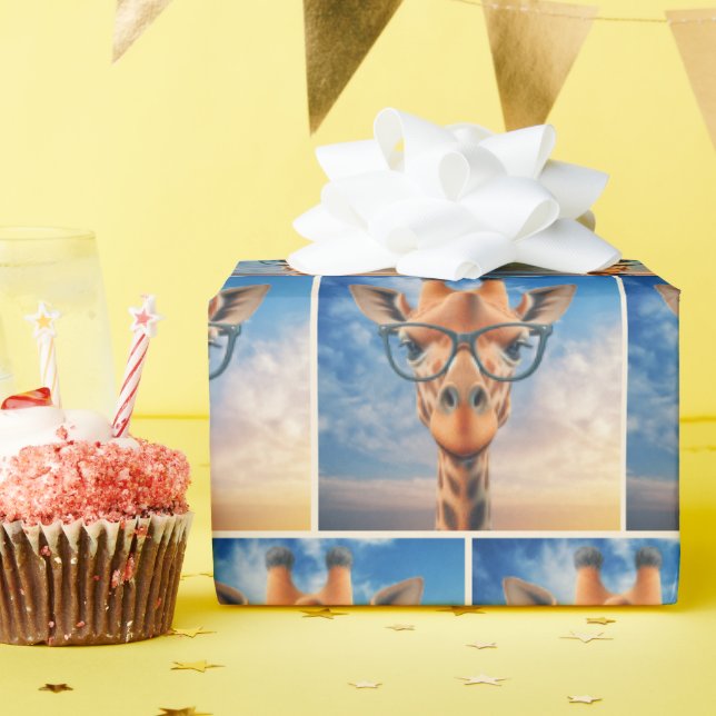 Papier Cadeau Giraffe portant des lunettes (Fête d'anniversaire)