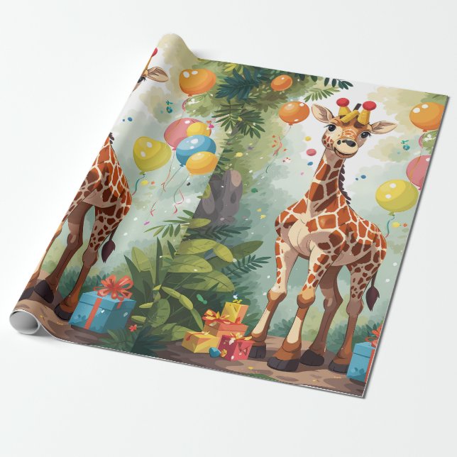 Papier Cadeau Giraffe souriante dans la jungle | Papier d'enroba (Déroulé)