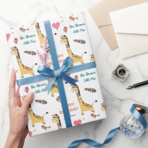 Papier Cadeau Giraffe Tribale mignonne Joyeux Anniversaire