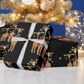 Papier Cadeau Giraffes de vacances, lumières rouge et verte scin