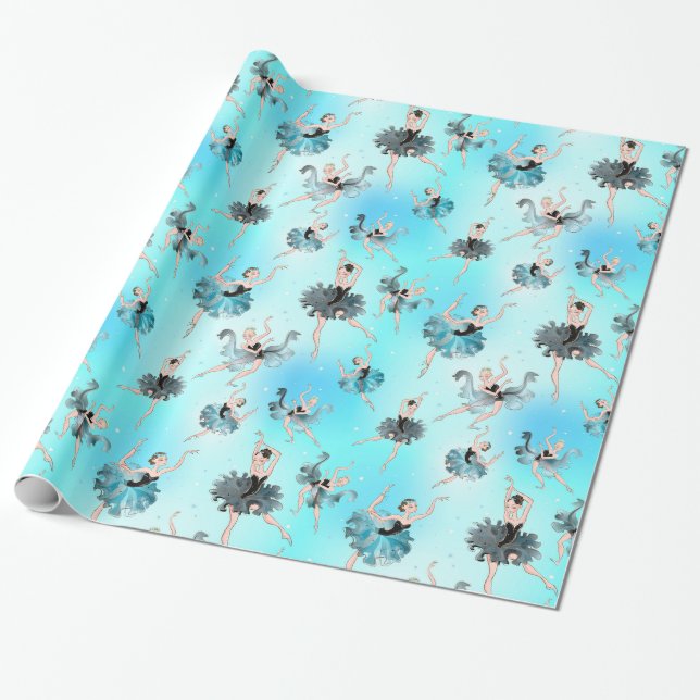 Papier Cadeau Girly Aqua Tutu Ballerina Avec Arrière - plan Aqua (Déroulé)