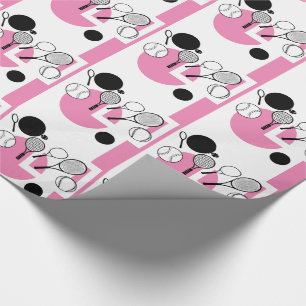 Papier Cadeau Girly noir blanc rose de tennis