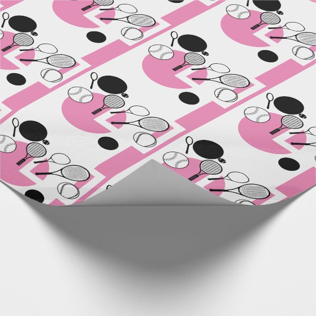 Papier Cadeau Girly noir blanc rose de tennis (Coin)