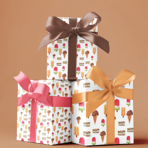 Papier Cadeau Glace à l'eau et popsicles au popcorn aquarelle
