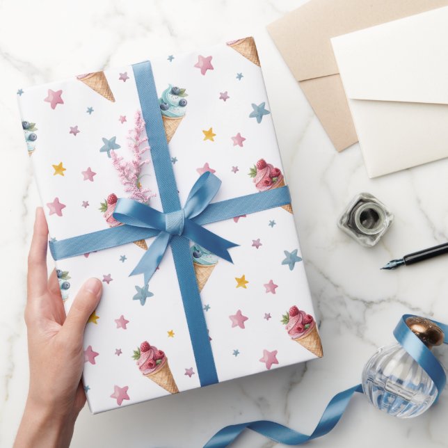 Papier Cadeau Glace Cream Cones Jumeaux Garçon Et Fille Annivers (Cadeaux)