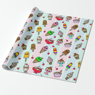 Papier Cadeau Glace Fantaisiste et Cerises Anniversaire