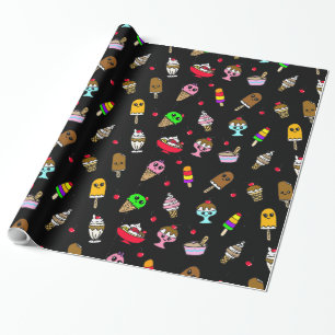 Papier Cadeau Glace Fantaisiste et Cerises Anniversaire