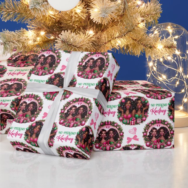 Papier Cadeau Glam African American Women Christmas Pink/Green (Vacances)