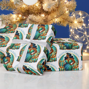 Papier Cadeau Glam Black Woman Elegant Turquoise & Or Noël